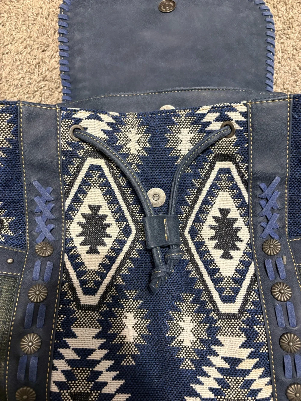 Montana West Blue and White Aztec Pattern Backpack
